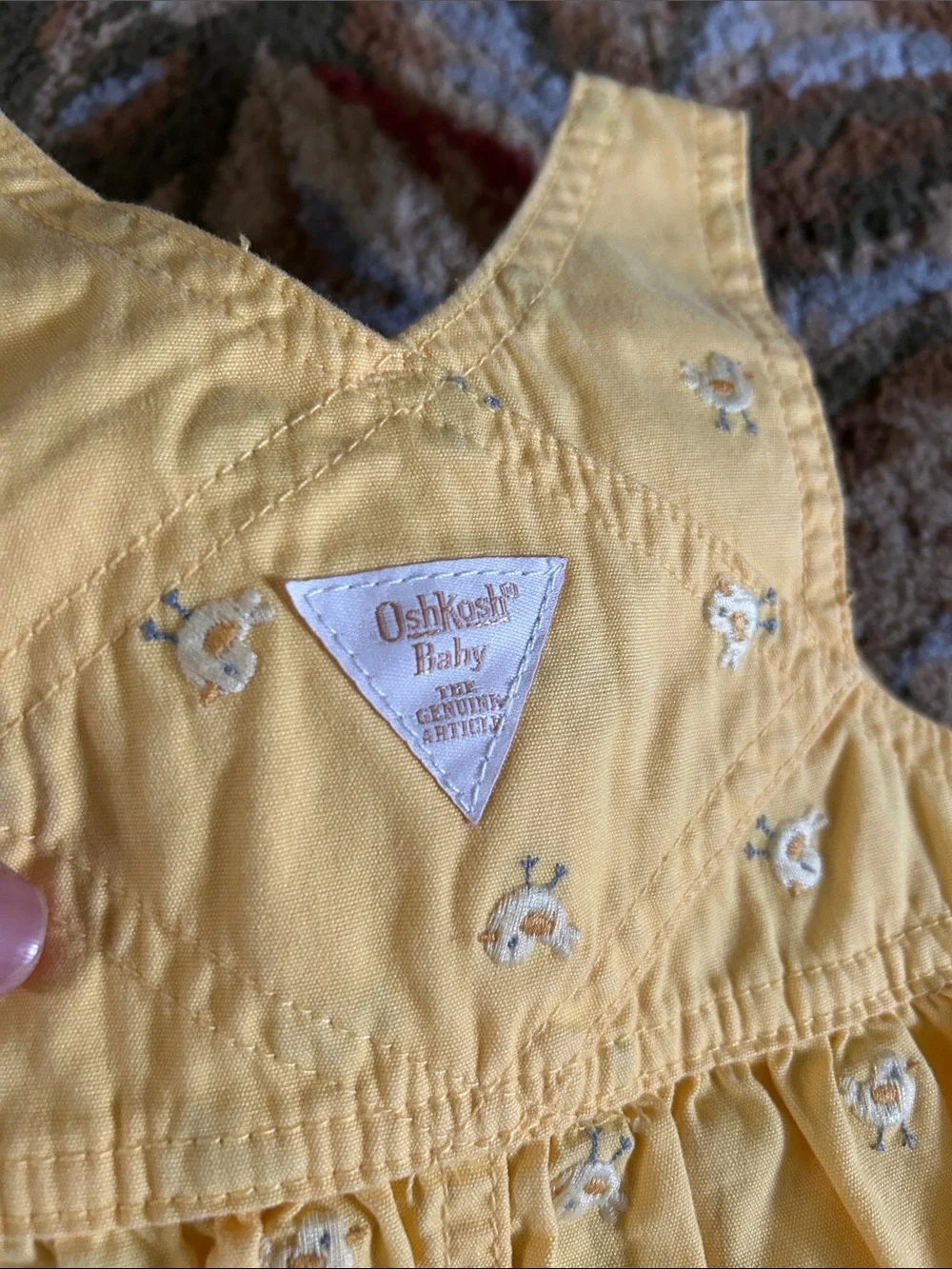 Vtg OshKosh Baby Yellow Chick Overall Dress 3-6M